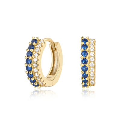 Rockyu レディース フープピアス シルバー925 ジルコニア 二連 ゴールドカラー レッド／ブルー／ターコイズ