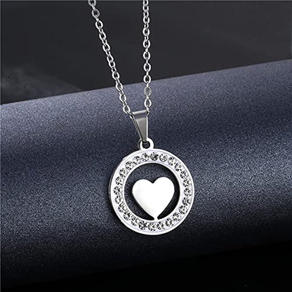 ラウンドハートネックレス｜輝くストーン＆シルバーカラー｜レディースアクセサリー