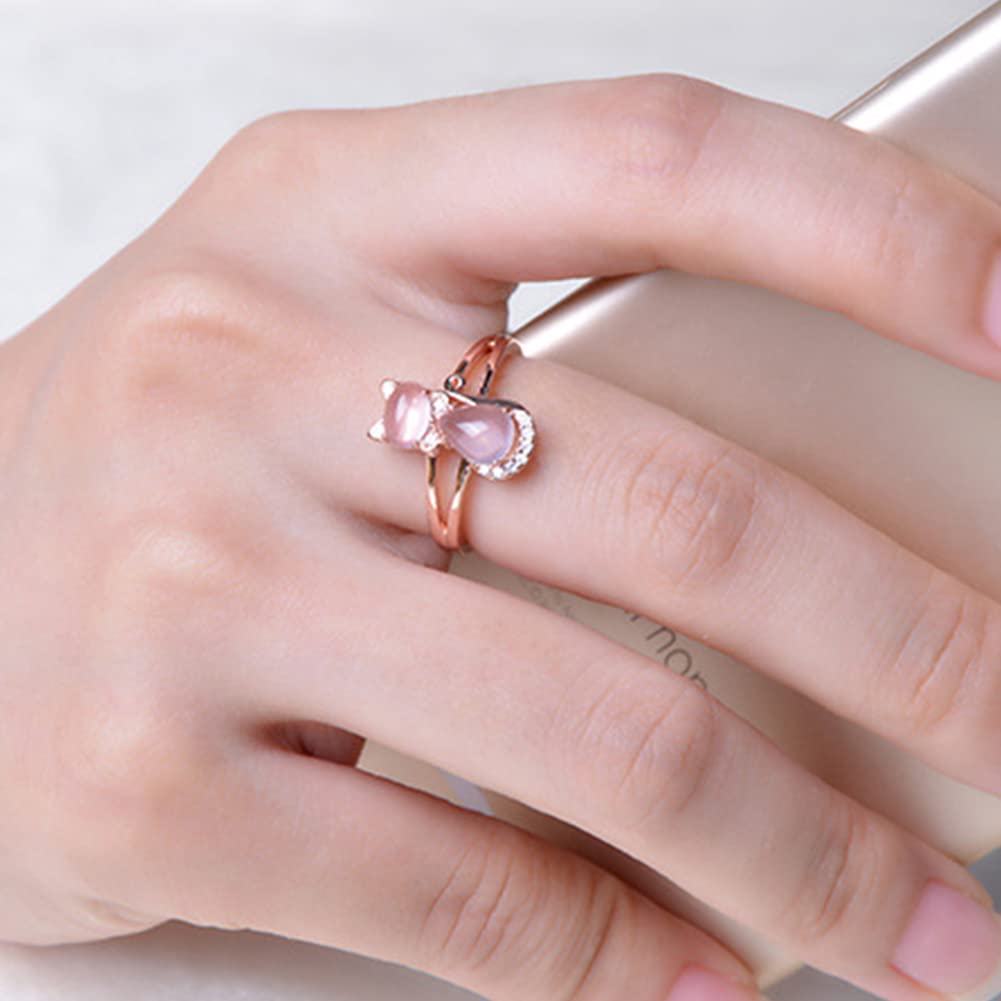 Rockyu ネックレス レディース ピンクゴールド 猫モチーフ 天然石 ジルコニア