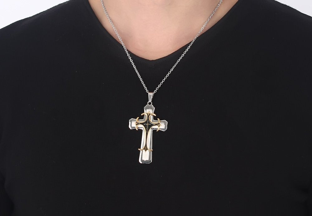 Rockyu クロスネックレス チタン製 十字架ペンダント シルバー＆ゴールド メンズ・レディース兼用