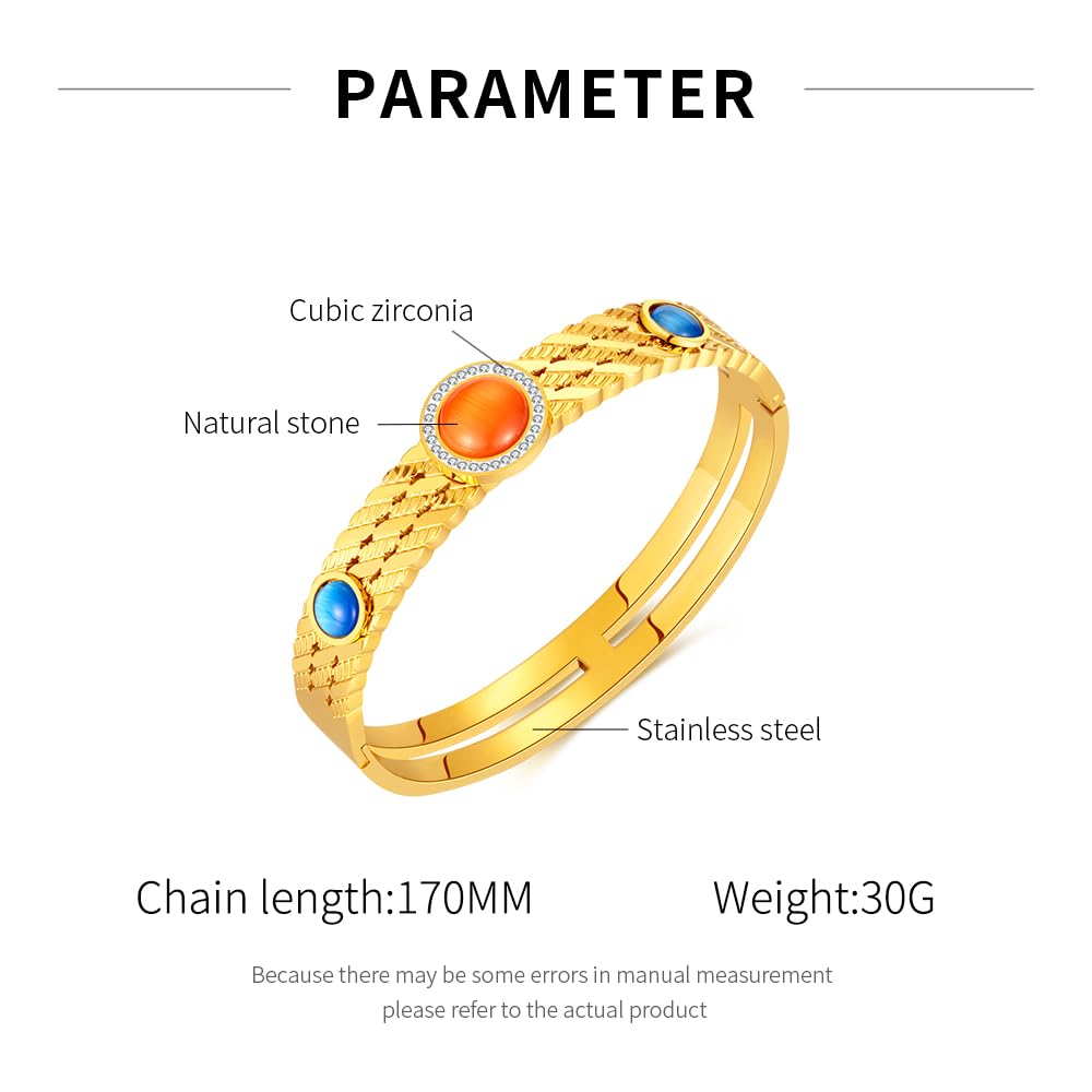 Rockyu レディース バングル ゴールド・シルバー 天然石＆ジルコニア付き ステンレス 金属アレルギー対応 高級感