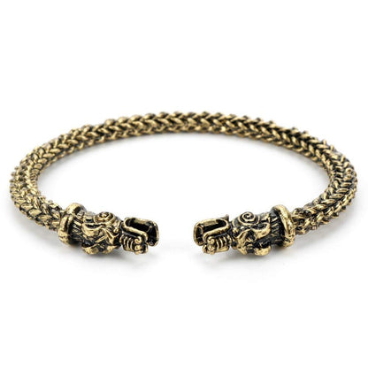 Rockyu 双頭竜ブレスレット メンズ 北欧風 ドラゴンバングル ステンレス製 金運＆魔除けアクセ