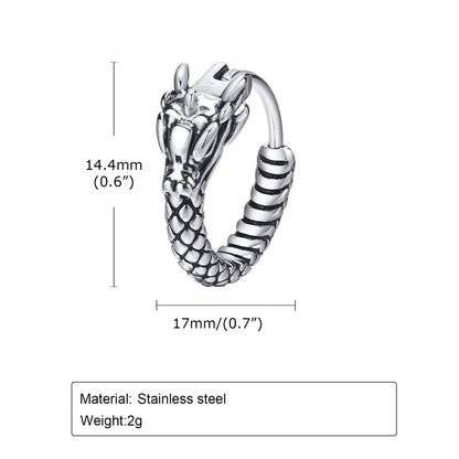 Rockyu ピアス メンズ 竜頭モチーフ フープ ステンレス シルバー 金属アレルギー対応 片耳用