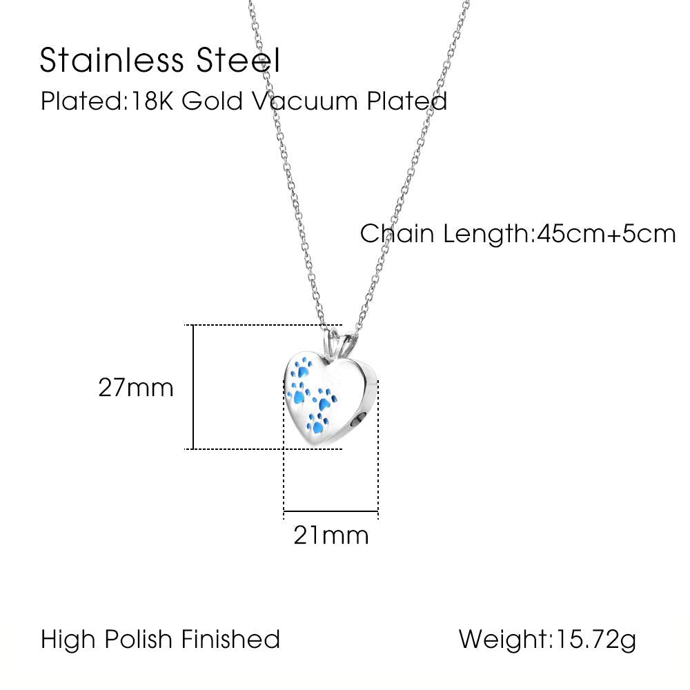 Rockyu ネックレス レディース ハートペンダント ステンレス シルバー ブルー 足跡 メモリアル 遺骨ペンダント