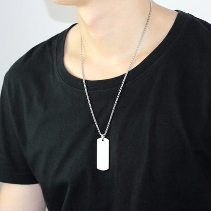 Rockyu ネックレス メンズ タングステンプレート 長方形ペンダント ベネチアンチェーン