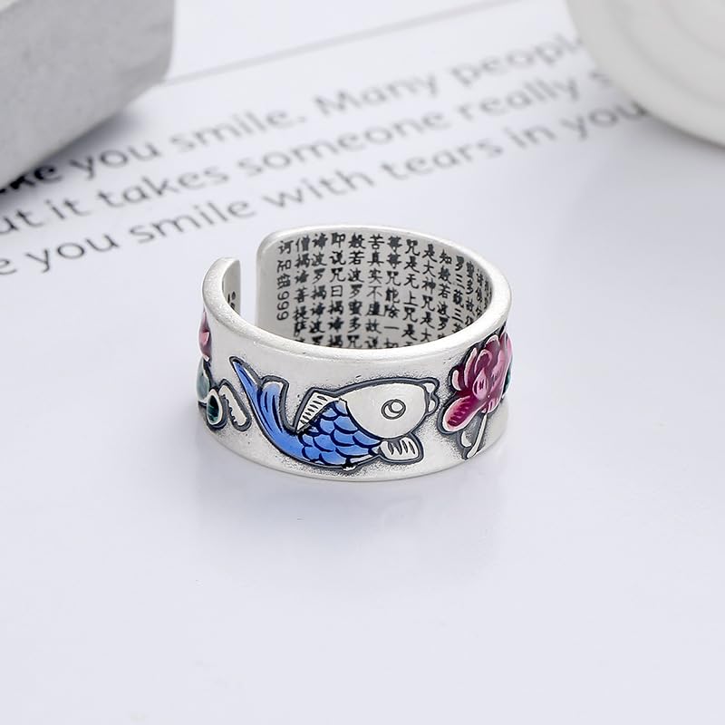 Rockyu 指輪 レディース フリーサイズ シルバー925 蓮花＆鯉モチーフ リング 金属アレルギー対応 おしゃれ プレゼント