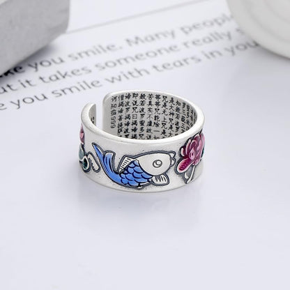 Rockyu 指輪 レディース フリーサイズ シルバー925 蓮花＆鯉モチーフ リング 金属アレルギー対応 おしゃれ プレゼント