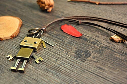 Rockyu レトロロボ ネックレス｜革紐＆ブリキ合金のユニセックスデザイン