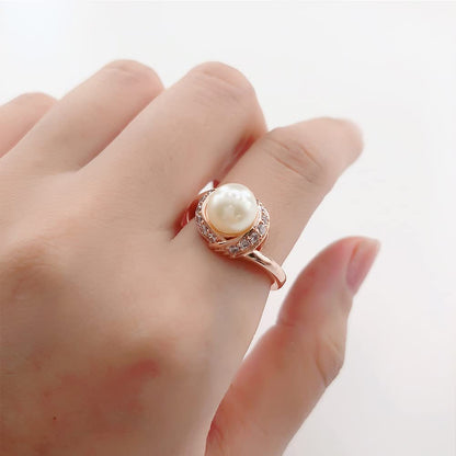 Rockyu 指輪 レディース パール リング ピンクゴールド シルバー キュービックジルコニア 18K仕上げ
