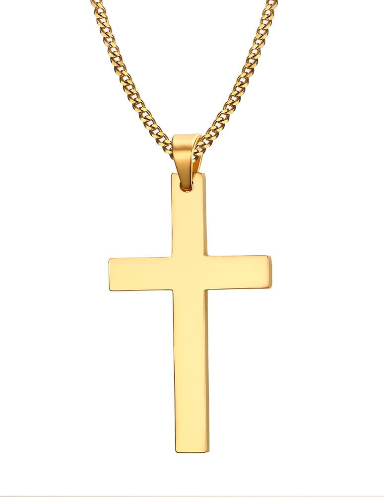 Rockyu シンプル十字架ペンダントネックレス【18金仕上げステンレス】