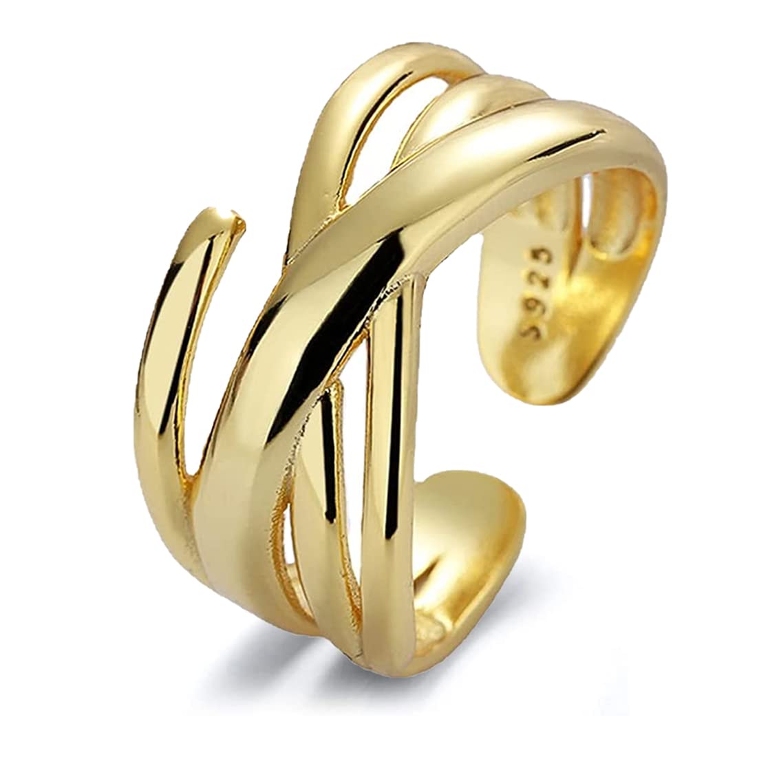 Rockyu リング レディース フリーサイズ 多連クロスデザイン シルバー ゴールド 金属アレルギー対応