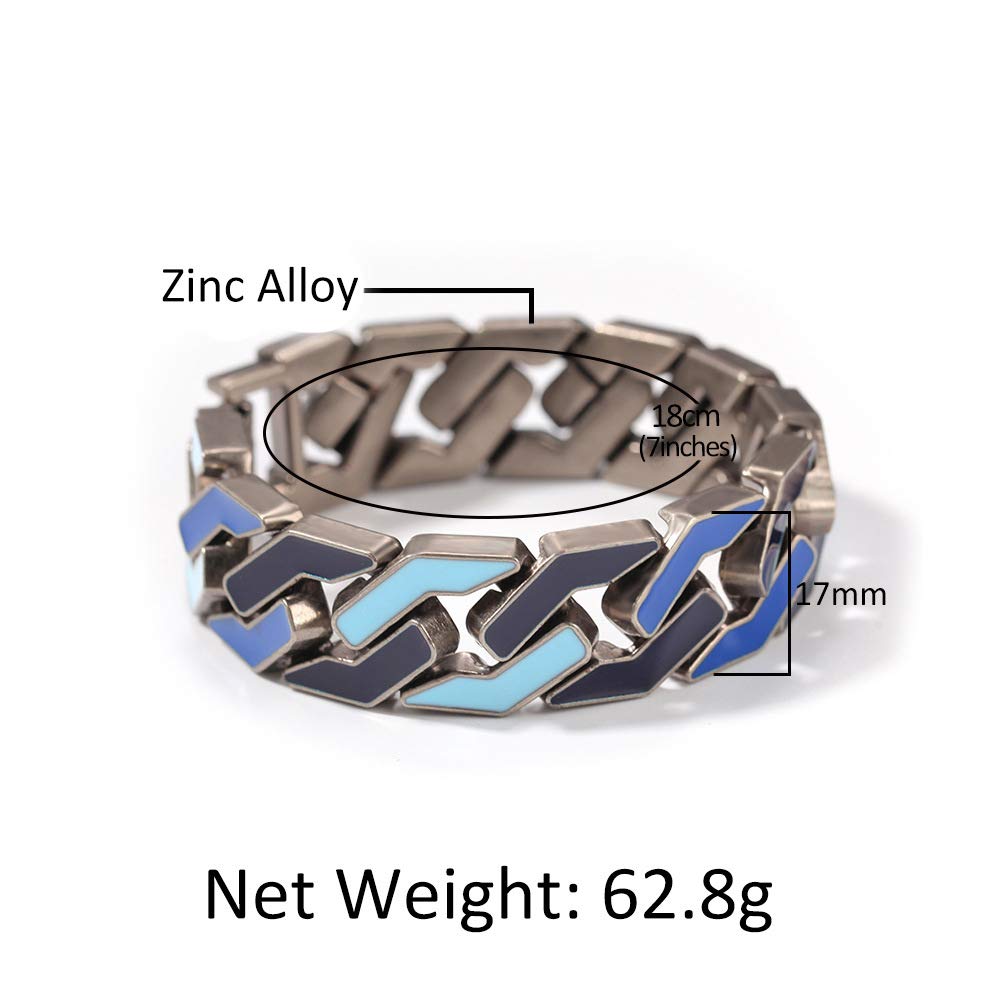 Rockyu チェーンブレスレット 幾何デザイン シルバーカラー 幅広メタルバングル 男女兼用