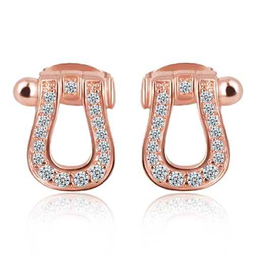 Rockyu シルバー925＆ピンクゴールド 馬蹄U型ジルコニアピアス レディース 金属アレルギー対応