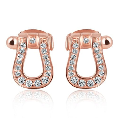 Rockyu シルバー925＆ピンクゴールド 馬蹄U型ジルコニアピアス レディース 金属アレルギー対応