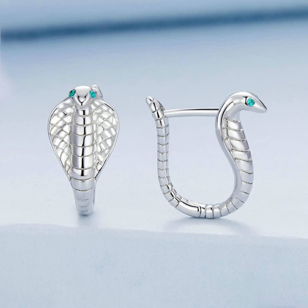 Rockyu レディース スネークピアス S925シルバー コブラデザイン 緑ジルコニア入り アレルギー対応