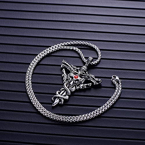 Rockyu 双竜クロスペンダント メンズネックレス｜ルビー装飾＆18Kメッキ仕様