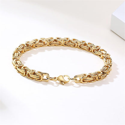 Rockyu ブレスレット メンズ ビザンチンチェーン ステンレス 幅6mm ブラック＆シルバー＆ゴールド