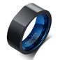 Rockyu タングステン リング メンズ ブルー×ブラック 8mm幅 重厚リング 高硬度鏡面仕上げ