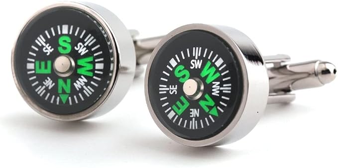 Rockyu カフス メンズ ラウンド コンパス シルバー 合金製 ビジネスファッション