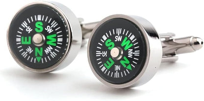 Rockyu カフス メンズ ラウンド コンパス シルバー 合金製 ビジネスファッション