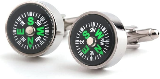 Rockyu カフス メンズ ラウンド コンパス シルバー 合金製 ビジネスファッション