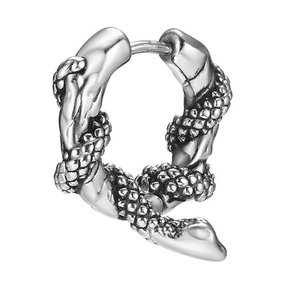 Rockyu ピアス メンズ ステンレス 蛇モチーフ フープ シルバー 金属アレルギー対応 片耳用