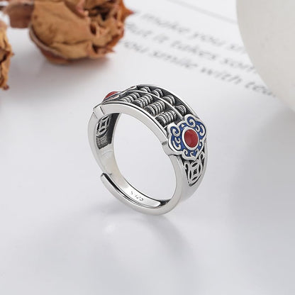 Rockyu 指輪 レディース メンズ 太め シルバー925 赤瑪瑙 算盤モチーフリング フリーサイズ 金運アップ 民族風 お守り