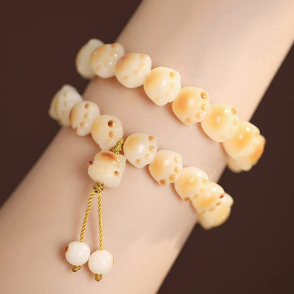 Rockyu レディース 猫肉球ブレスレット 白玉菩提×炭焼き風 数珠デザイン お守りアクセサリー