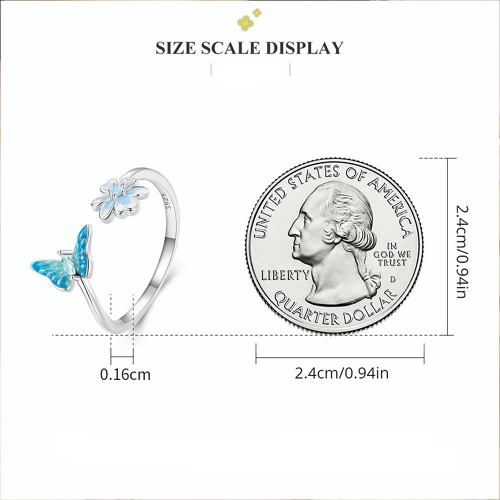 Rockyu レディース バタフライリング シルバー925 蝶モチーフ ジルコニア 花デザイン フリーサイズ 金属アレルギー対応