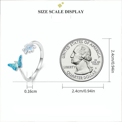 Rockyu レディース バタフライリング シルバー925 蝶モチーフ ジルコニア 花デザイン フリーサイズ 金属アレルギー対応