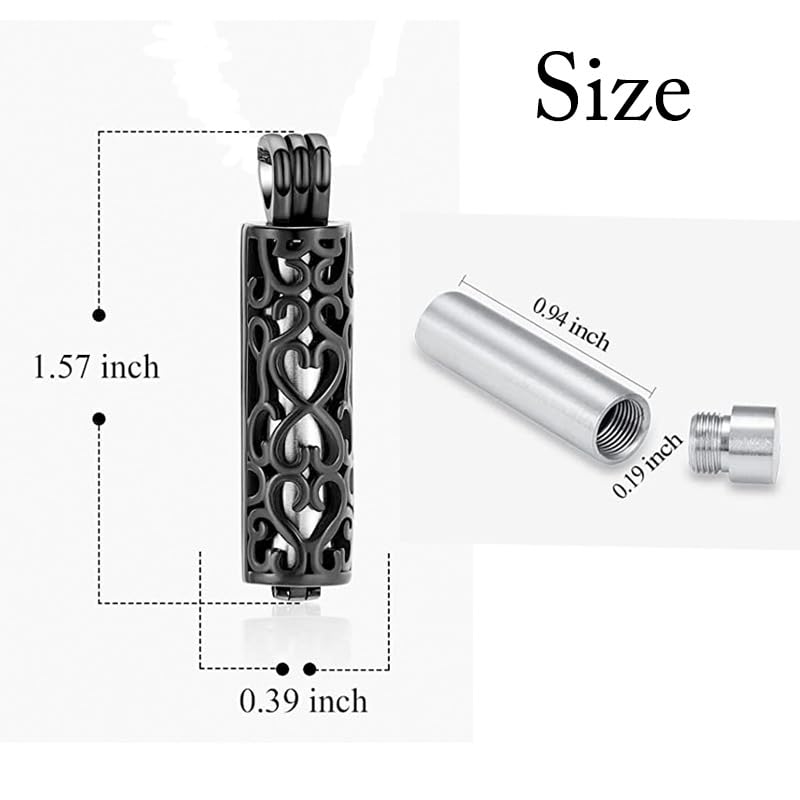 Rockyu 骨壷ペンダント ネックレス レディース メンズ ステンレス 円柱 ハートモチーフ メモリアルペンダント 骨灰収納 ゴールド シルバー ブラック