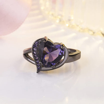 Rockyu ハートシェイプリング レディース｜ブラック×赤ジルコニアの華やかリング