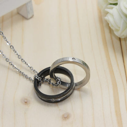Rockyu 永遠の愛 ペアリングネックレス – 2連ステンレスリング×ジルコニア