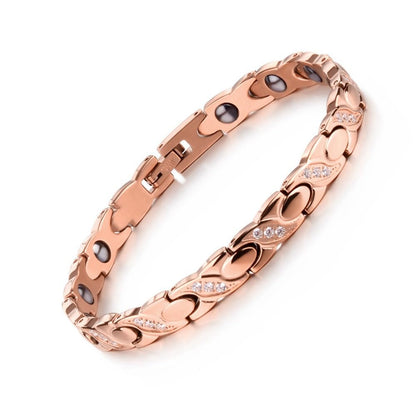 Rockyu チタン磁気ブレスレット レディース ジルコニア付 ゴールド／ピンクゴールド
