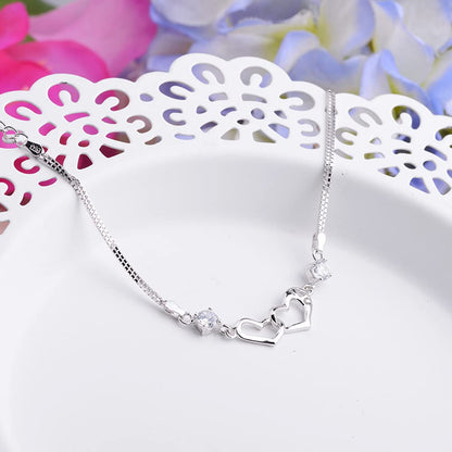 Rockyu ダブルハートブレスレット レディース – ジルコニア×シルバー925（3色ストーン）