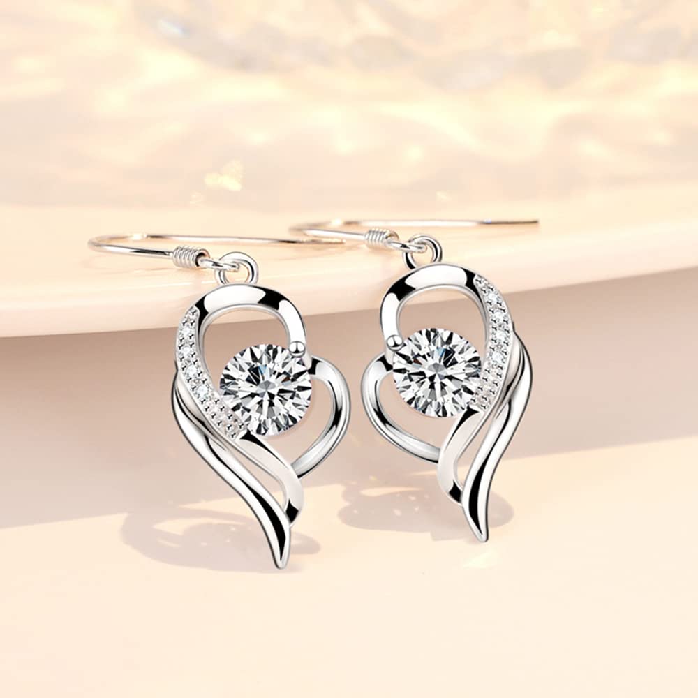 Rockyu レディース ハートフックピアス S925 シルバー ジルコニア 揺れるデザイン アレルギー対応