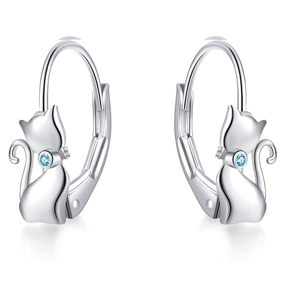 Rockyu レディースピアス 猫モチーフ ジルコニア付き シルバー925 金属アレルギー対応 両耳用