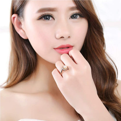 Rockyu 指輪 レディース パール リング ピンクゴールド シルバー キュービックジルコニア 18K仕上げ