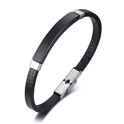 Rockyu ブレスレット メンズ 本革 プレートデザイン ステンレス製 金属アレルギー対応 レザーバングル