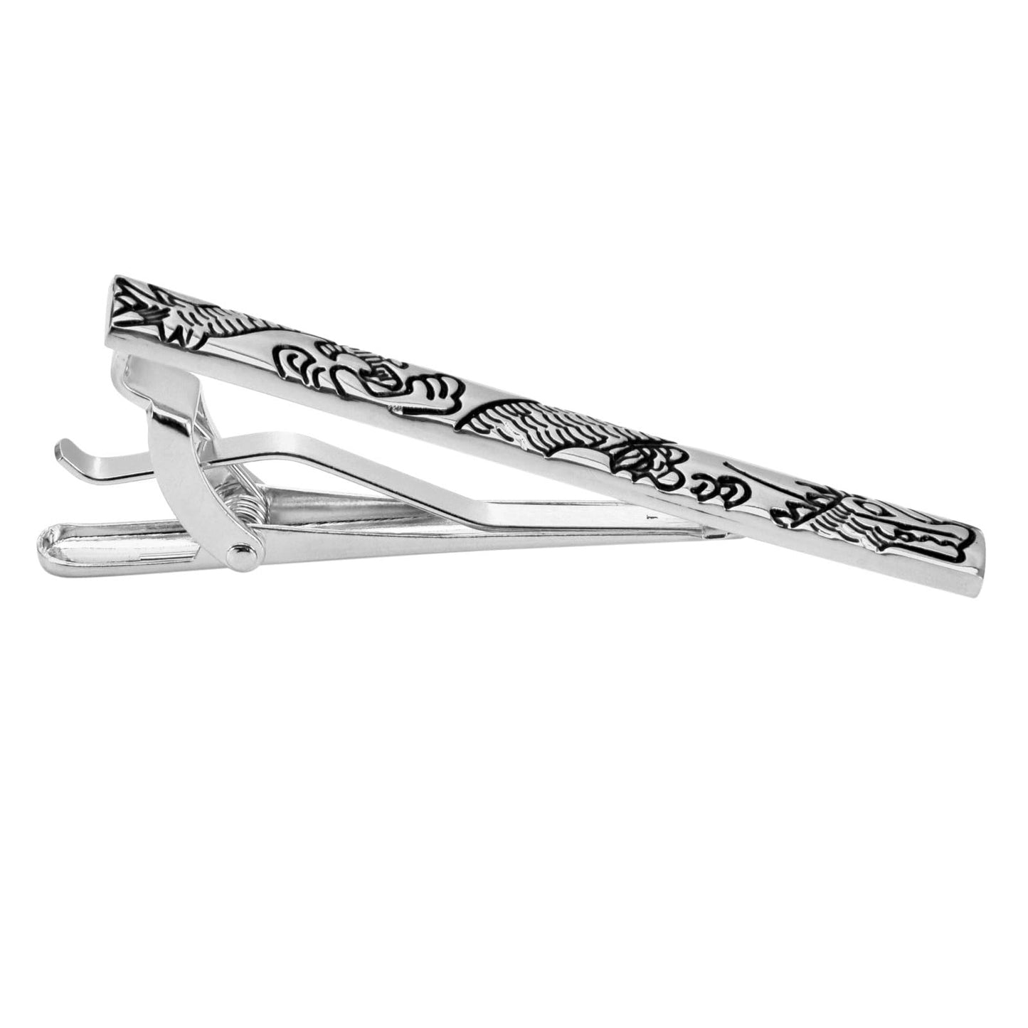 Rockyu ネクタイピン メンズ ゴールド＆シルバー 竜柄 真鍮製 龍紋デザイン ビジネス フォーマル ギフト