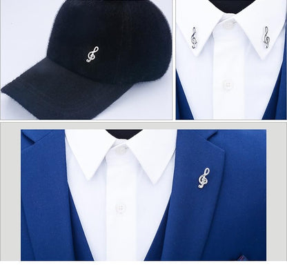 Rockyu ブローチ メンズ レディース 音符 シルバー スーツアクセサリー