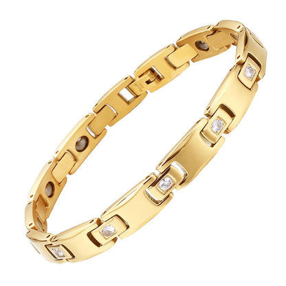 Rockyu 純チタン ゲルマニウム磁気ブレスレット レディース ゴールド＆シルバー＆ブラック 10mm