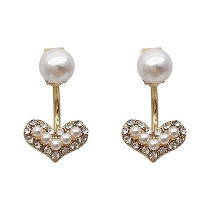 Rockyu ピアス レディース ハート型 ゴールド パール 925純銀製 可愛い両耳スタッド