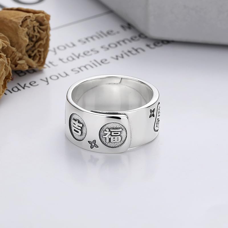 Rockyu 指輪 レディース メンズ 太め シルバー925 金運アップ リング 金属アレルギー対応 フリーサイズ 縁起物 お守り