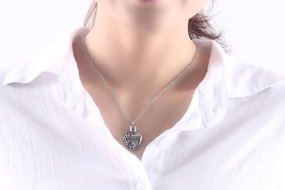 Rockyu メモリアルハートネックレス ステンレス製 アンティーク調