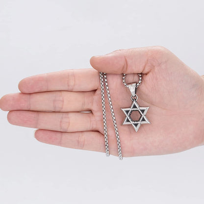 Rockyu 六芒星ネックレス メンズ ステンレス製 ダビデの星 ペンダント シルバー 60cmチェーン
