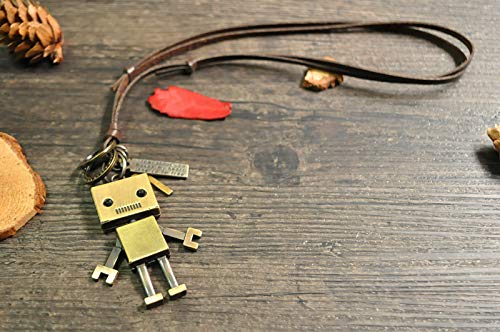 Rockyu レトロロボ ネックレス｜革紐＆ブリキ合金のユニセックスデザイン