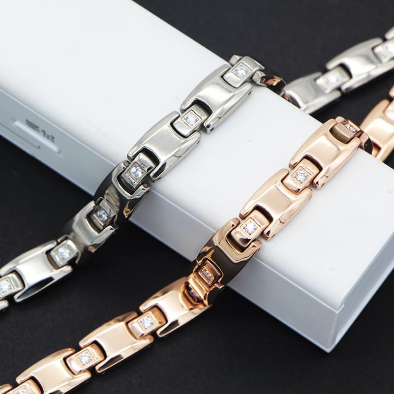 Rockyu 純チタン ゲルマニウム磁気ブレスレット レディース ゴールド＆シルバー＆ブラック 10mm