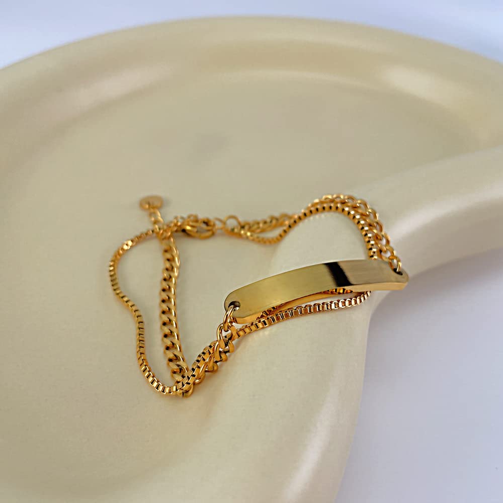 Rockyu 2連チェーンブレスレット ステンレス製 レディース