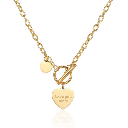Rockyu チョーカー レディース ハートペンダント 「Love You More」 刻印 ゴールド & シルバー コイン付き